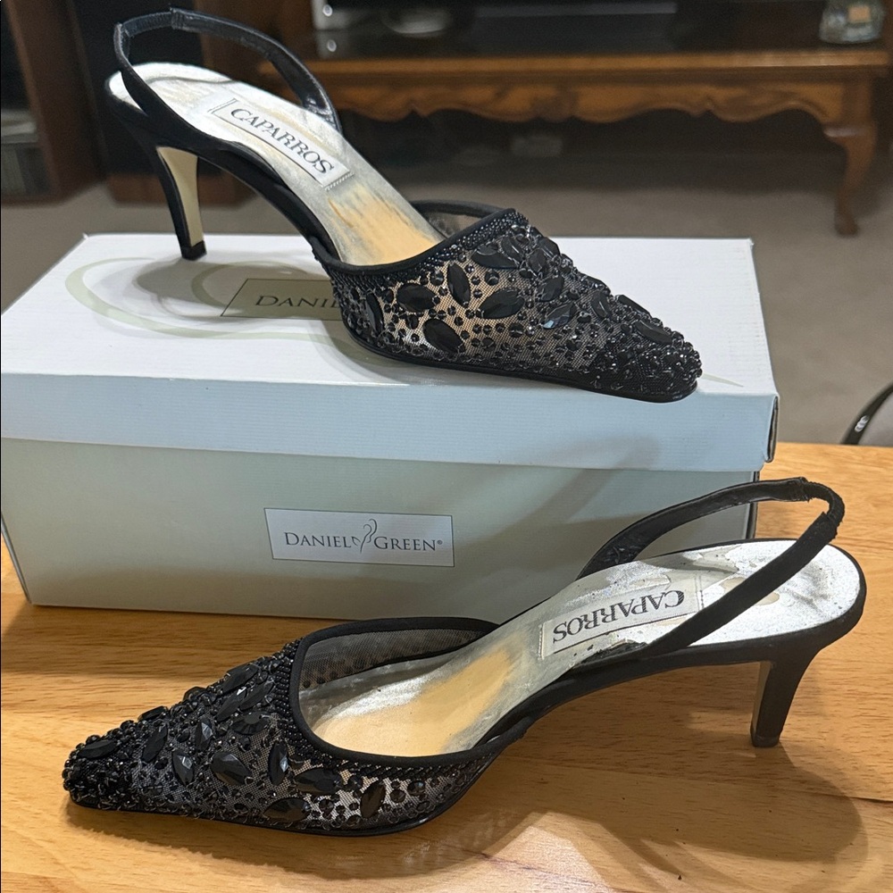 Caparros Black Lace Embellished Heels